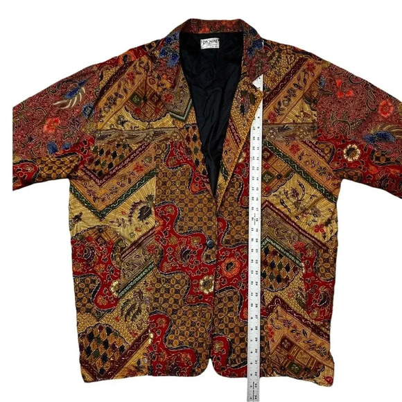 Vtg OK MIKE Multicolor Floral Beaded Jacket 3/4 Sleeve Pockets Lined Boho Cotton - Picture 3 of 8